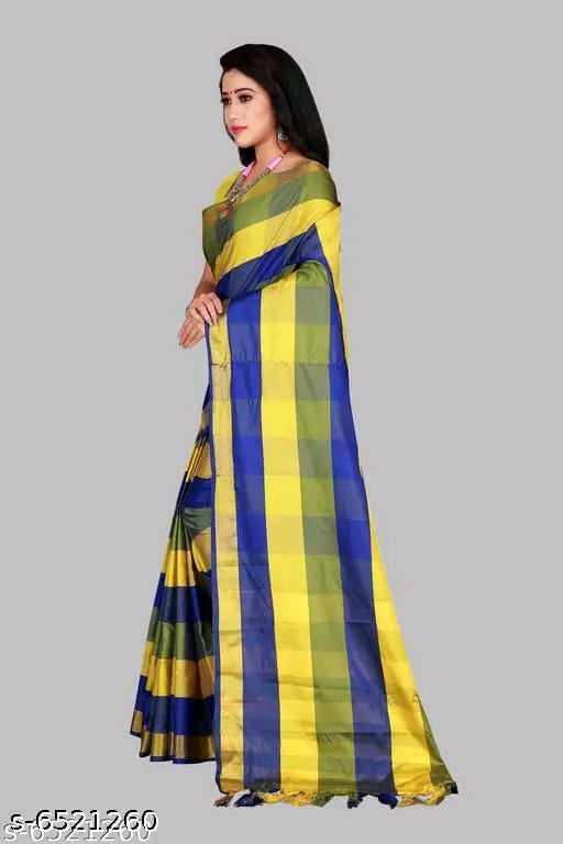 SM Women Cotton Silk Saree with Matching Blouse