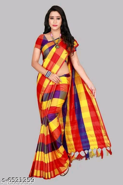 SM Women Cotton Silk Saree with Matching Blouse