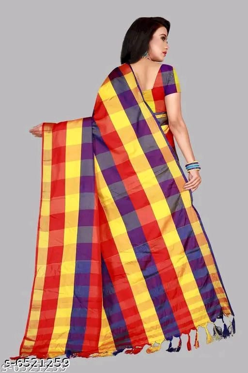 SM Women Cotton Silk Saree with Matching Blouse