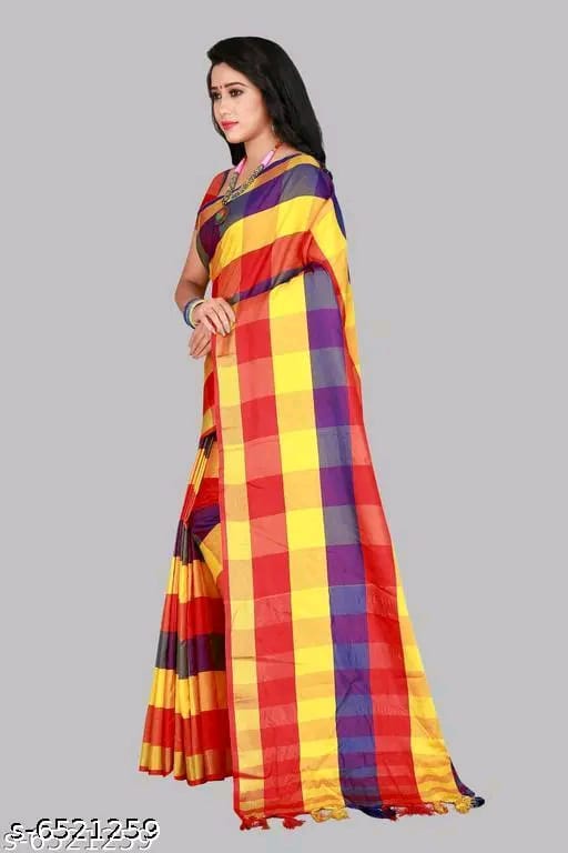 SM Women Cotton Silk Saree with Matching Blouse