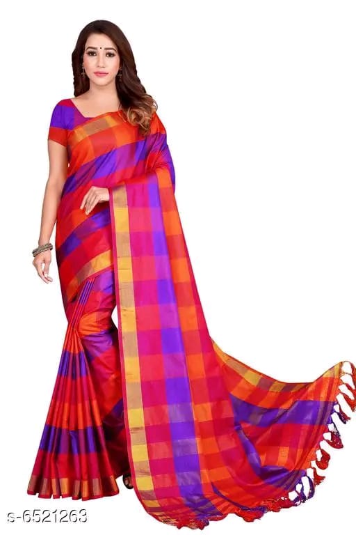 SM Women Cotton Silk Saree with Matching Blouse