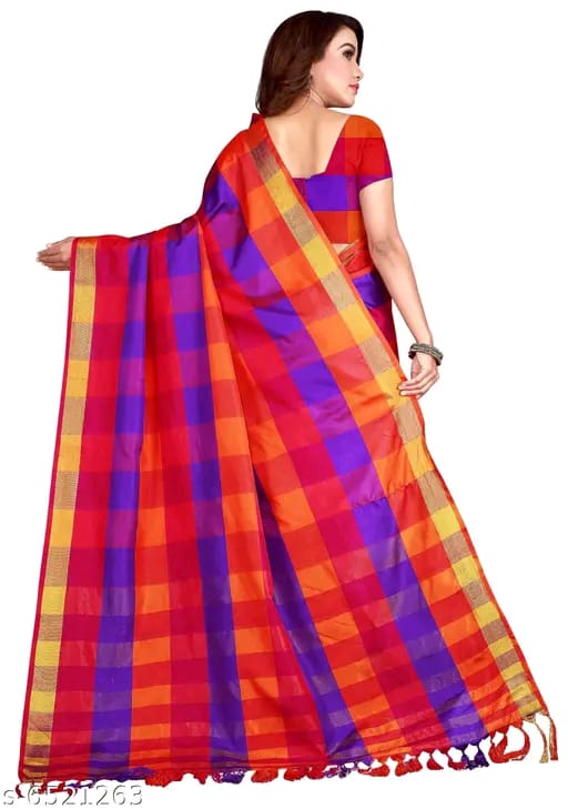 SM Women Cotton Silk Saree with Matching Blouse