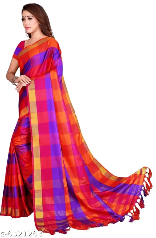 SM Women Cotton Silk Saree with Matching Blouse