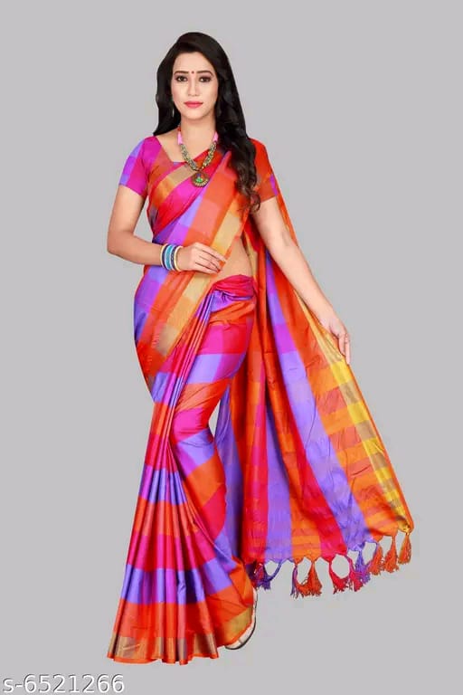 SM Women Cotton Silk Saree with Matching Blouse