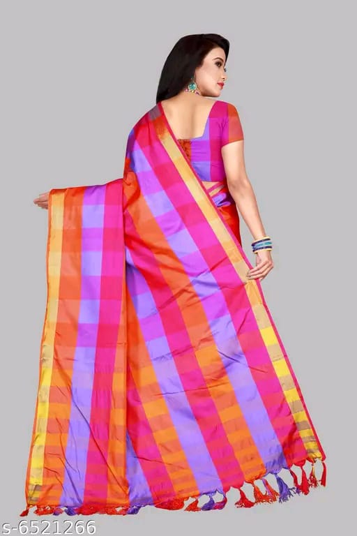 SM Women Cotton Silk Saree with Matching Blouse