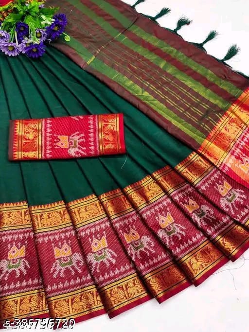 SM Women Cotton Silk Embroidered Saree with Jacquard Blouse