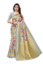 SM Women Art Silk Printed Saree with Solid Blouse