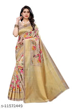 SM Women Art Silk Printed Saree with Solid Blouse