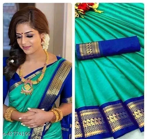 SM Women Cotton Silk Solid Saree with Cotton Silk Blouse