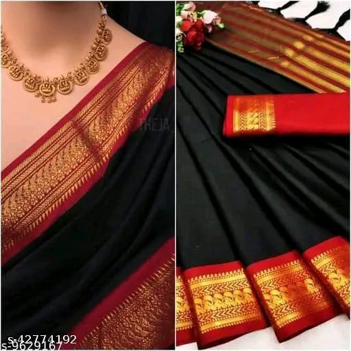 SM Women Cotton Silk Solid Saree with Cotton Silk Blouse