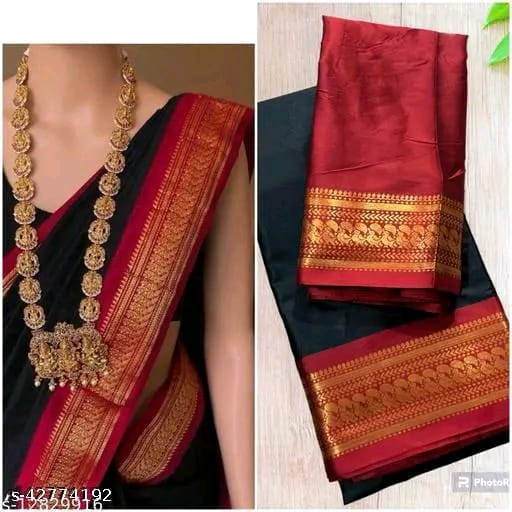 SM Women Cotton Silk Solid Saree with Cotton Silk Blouse