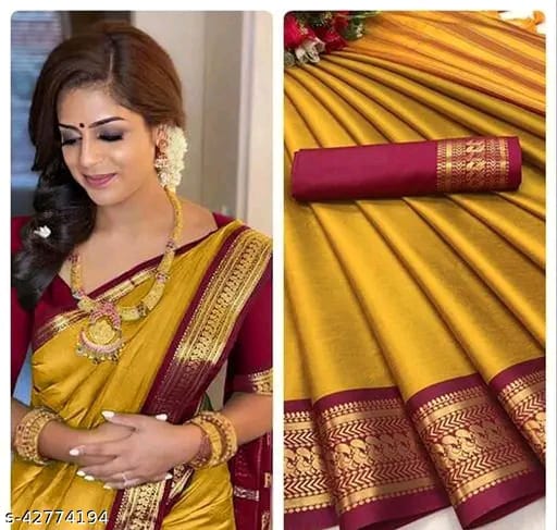SM Women Cotton Silk Solid Saree with Cotton Silk Blouse