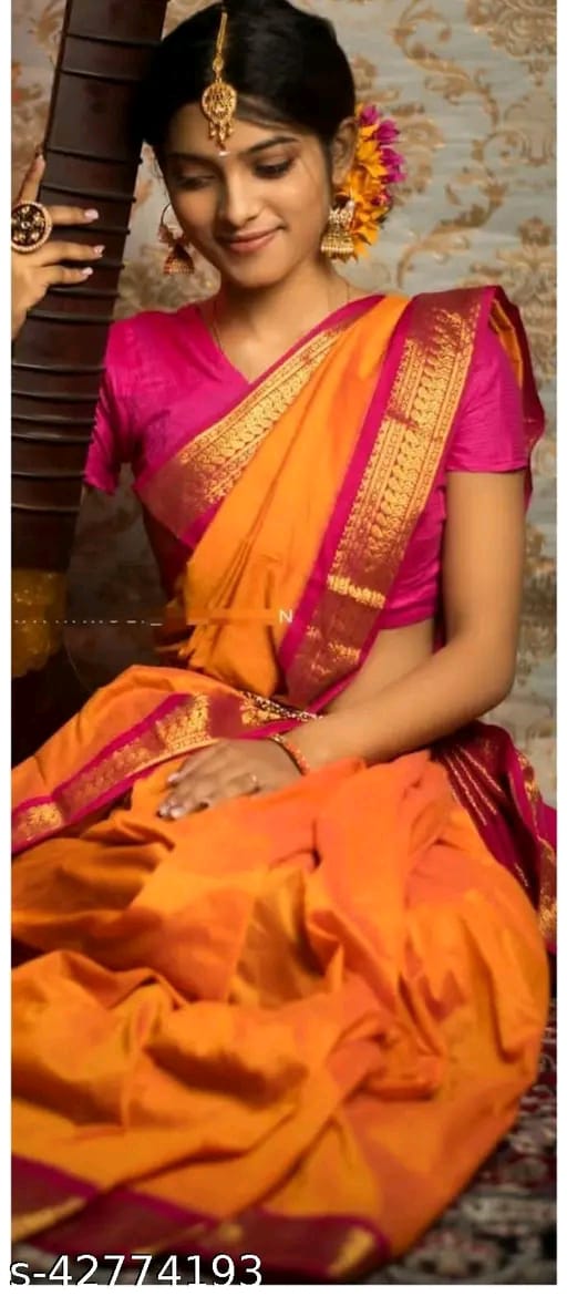 SM Women Cotton Silk Solid Saree with Cotton Silk Blouse