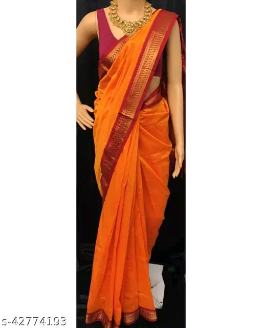 SM Women Cotton Silk Solid Saree with Cotton Silk Blouse