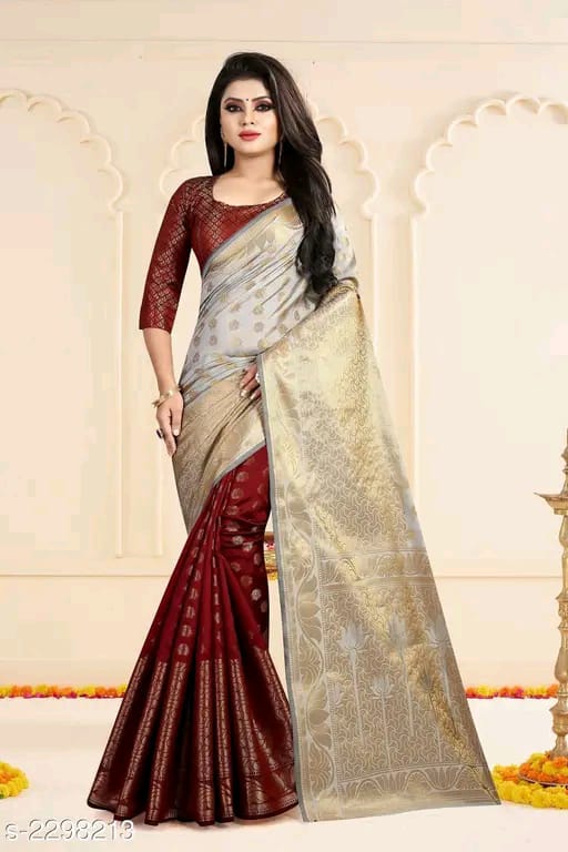 SM Women Banarasi Silk Saree with Separate Blouse