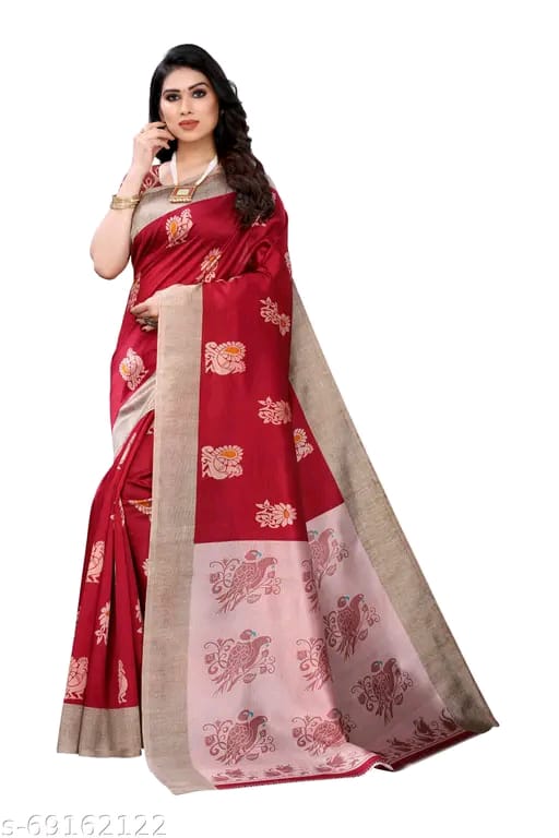 SM Women Art Silk Printed Saree with Art Silk Blouse