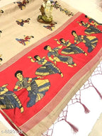 SM Women Khadi Silk Printed Saree with Solid Blouse