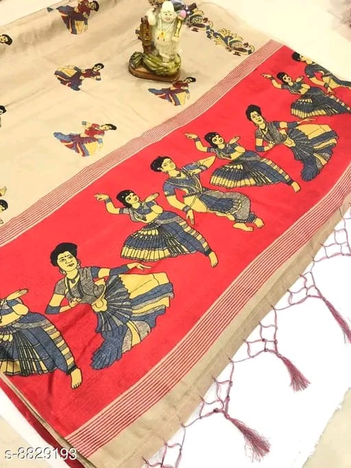 SM Women Khadi Silk Printed Saree with Solid Blouse