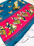 SM Women Khadi Silk Printed Saree with Solid Blouse