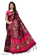 SM Women Khadi Silk Printed Saree with Solid Blouse