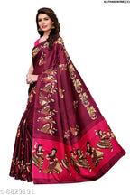 SM Women Khadi Silk Printed Saree with Solid Blouse