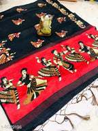 SM Women Khadi Silk Printed Saree with Solid Blouse