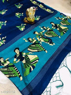 SM Women Khadi Silk Printed Saree with Solid Blouse