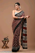 SM Women Cotton Printed Saree with Printed Blouse