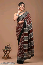SM Women Cotton Printed Saree with Printed Blouse