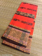 SM Women Cotton Woven Design Saree Without Blouse