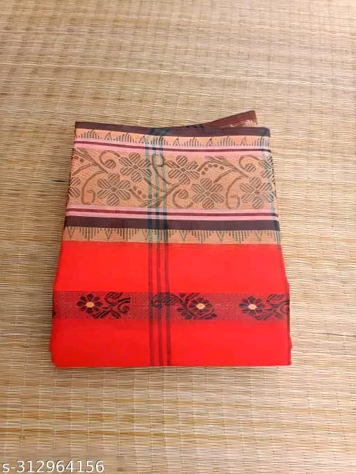 SM Women Cotton Woven Design Saree Without Blouse