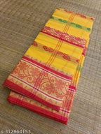 SM Women Cotton Woven Design Saree Without Blouse
