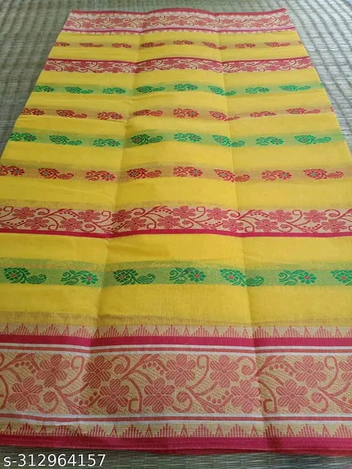 SM Women Cotton Woven Design Saree Without Blouse