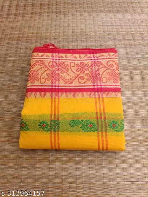 SM Women Cotton Woven Design Saree Without Blouse