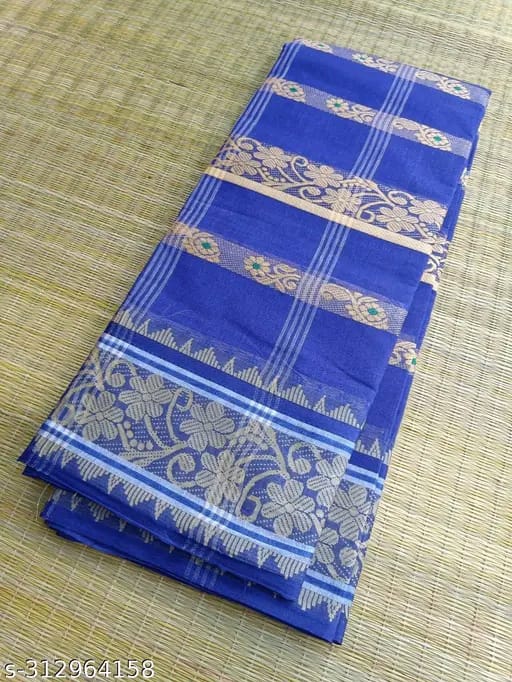 SM Women Cotton Woven Design Saree Without Blouse