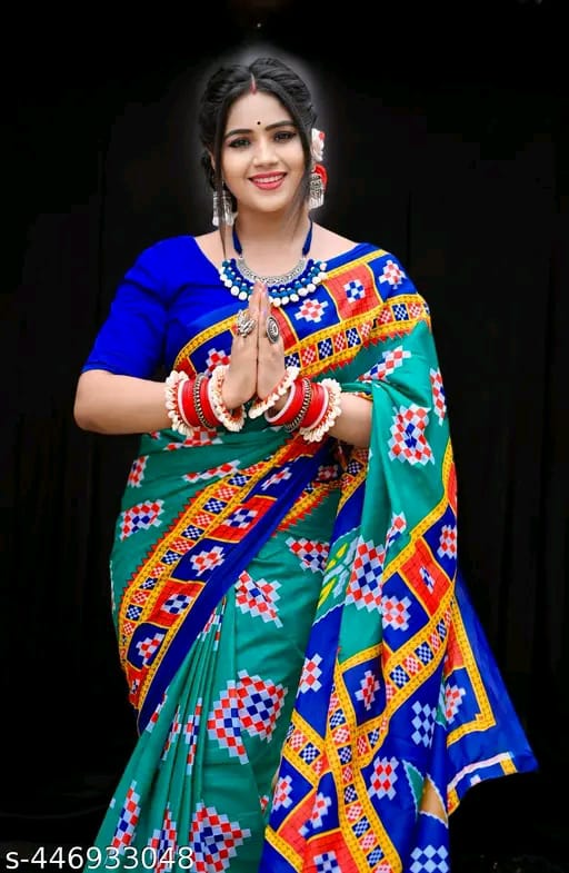 SM Women Cotton Printed Saree Without Blouse