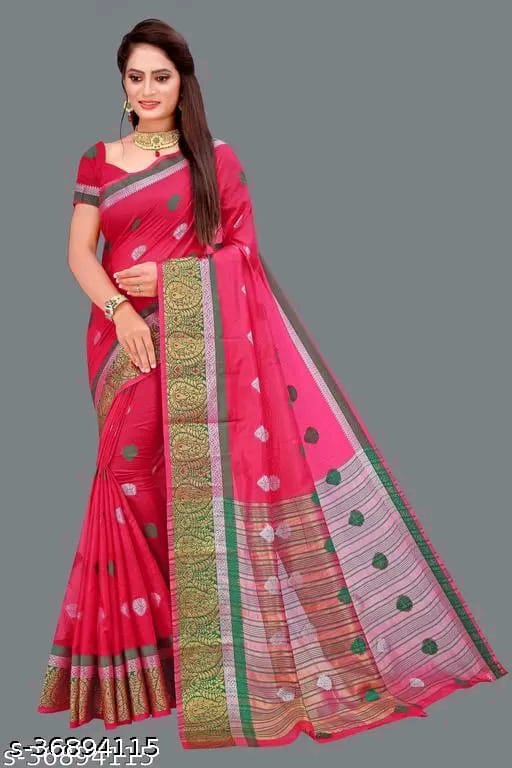 SM Women Cotton Saree with Matching Blouse
