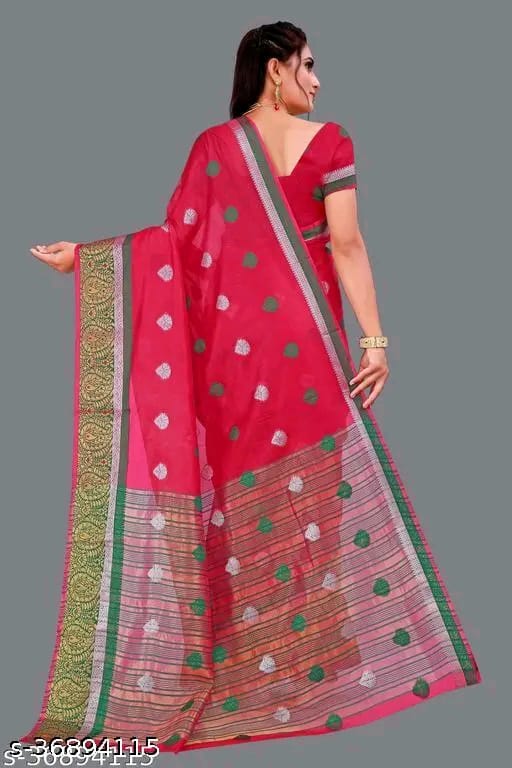 SM Women Cotton Saree with Matching Blouse