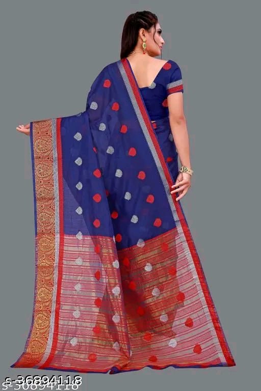 SM Women Cotton Saree with Matching Blouse