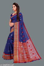 SM Women Cotton Saree with Matching Blouse
