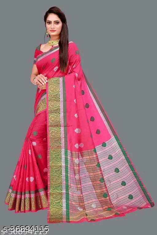 SM Women Cotton Saree with Matching Blouse