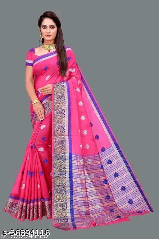 SM Women Cotton Saree with Matching Blouse