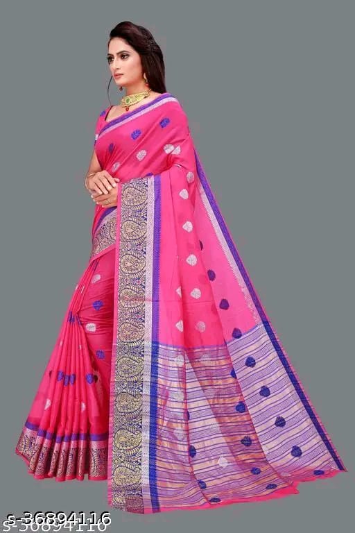 SM Women Cotton Saree with Matching Blouse