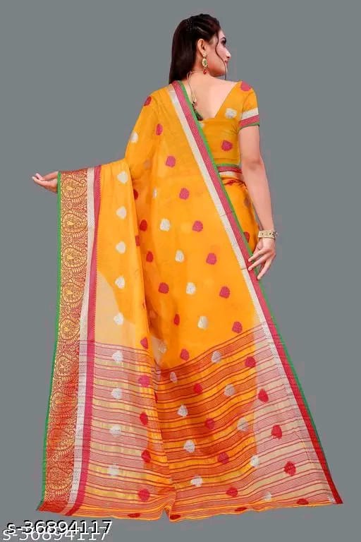 SM Women Cotton Saree with Matching Blouse