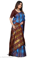 SM Women Cotton Blend Checked Saree with Solid Blouse
