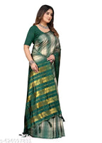 SM Women Cotton Blend Checked Saree with Solid Blouse