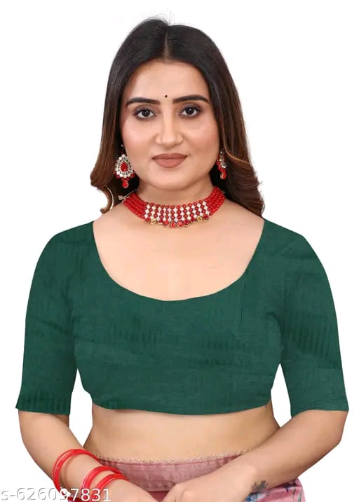 SM Women Cotton Blend Checked Saree with Solid Blouse