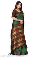 SM Women Cotton Blend Checked Saree with Solid Blouse