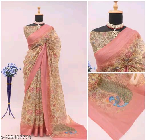 SM Women Cotton Linen Printed Saree