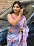 SM Women Cotton Linen Printed Saree
